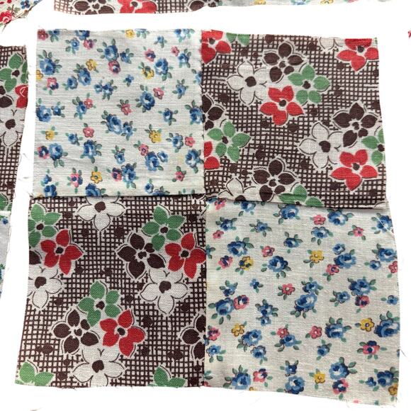 Hand Sewn Patchwork quilt squares or blocks a lot of 13 1940's vintage cotton - Picture 5 of 8